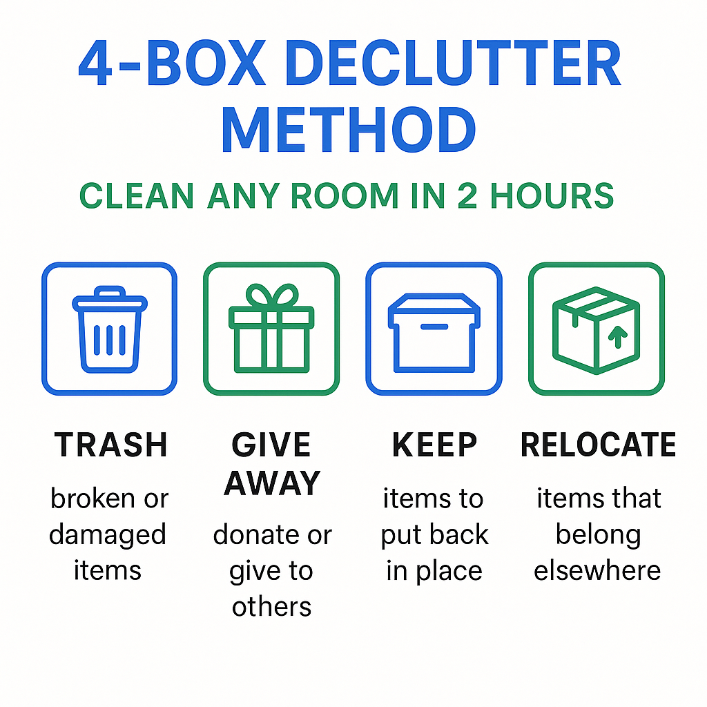 Infographic: 4-Box Declutter Method: Clean Any Room in 2 Hours