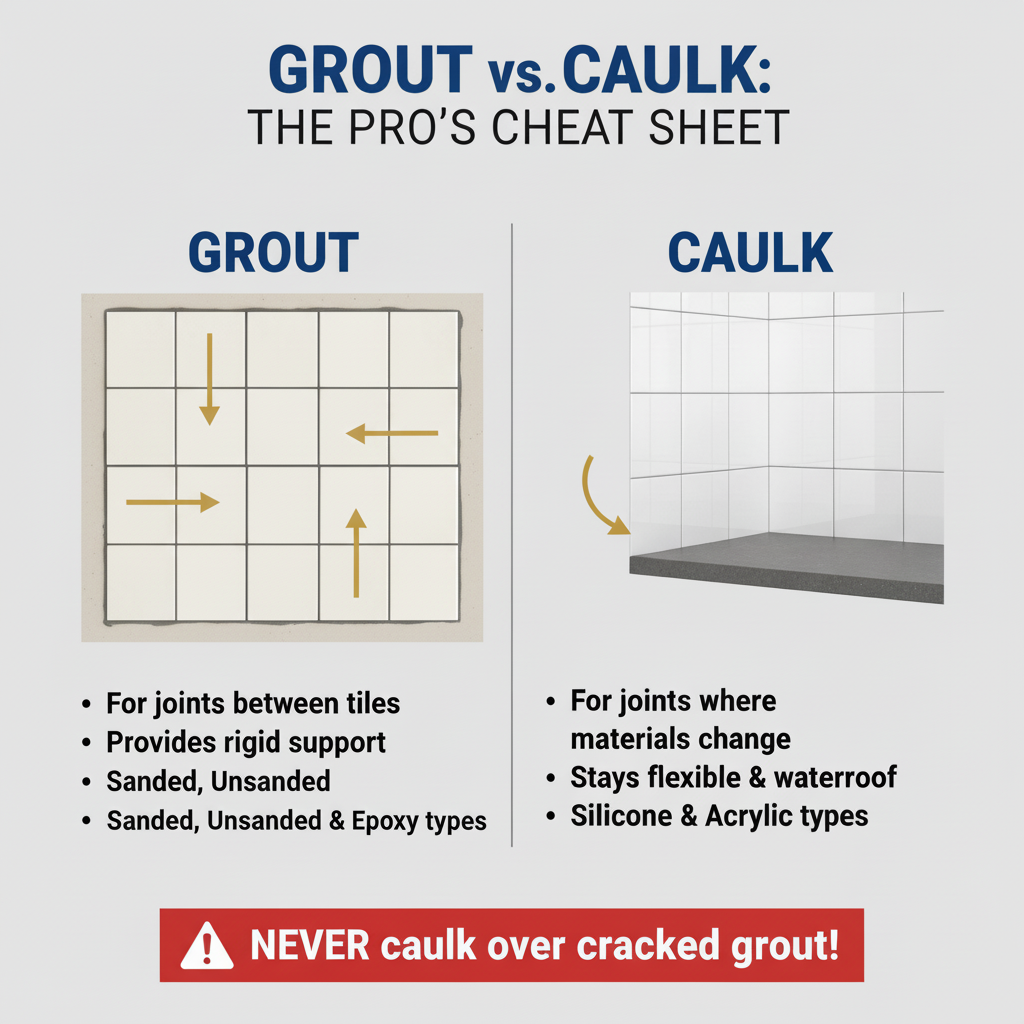 Infographic: Grout vs Caulk: When to Use Each (Pro Guide)