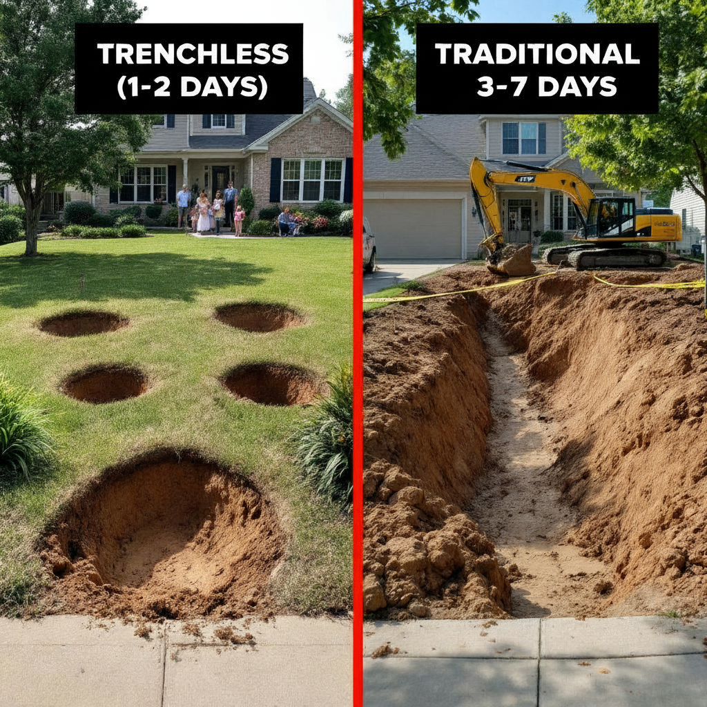 Illustration for Time Investment and Property Disruption: A Tale of Two Timelines in Trenchless vs Traditional Sewer Repair: Cost & Quality Guide