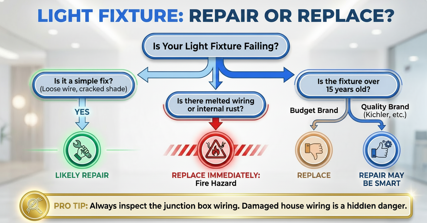 Infographic: Light Fixture Repair vs Replace: Expert Cost Guide 2024