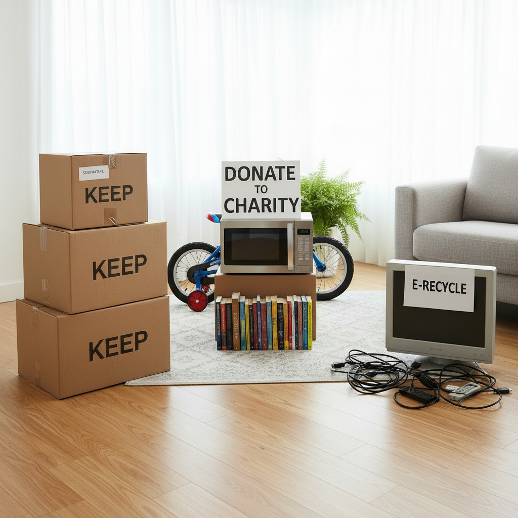 Illustration for Smart Pre-Move Downsizing: Your First Big Win in Green Moving: How to Save Money & Cut Waste