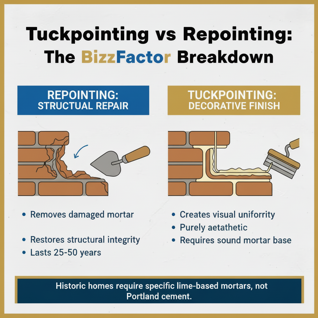 Infographic: Tuckpointing vs Repointing: Masonry Repair Guide