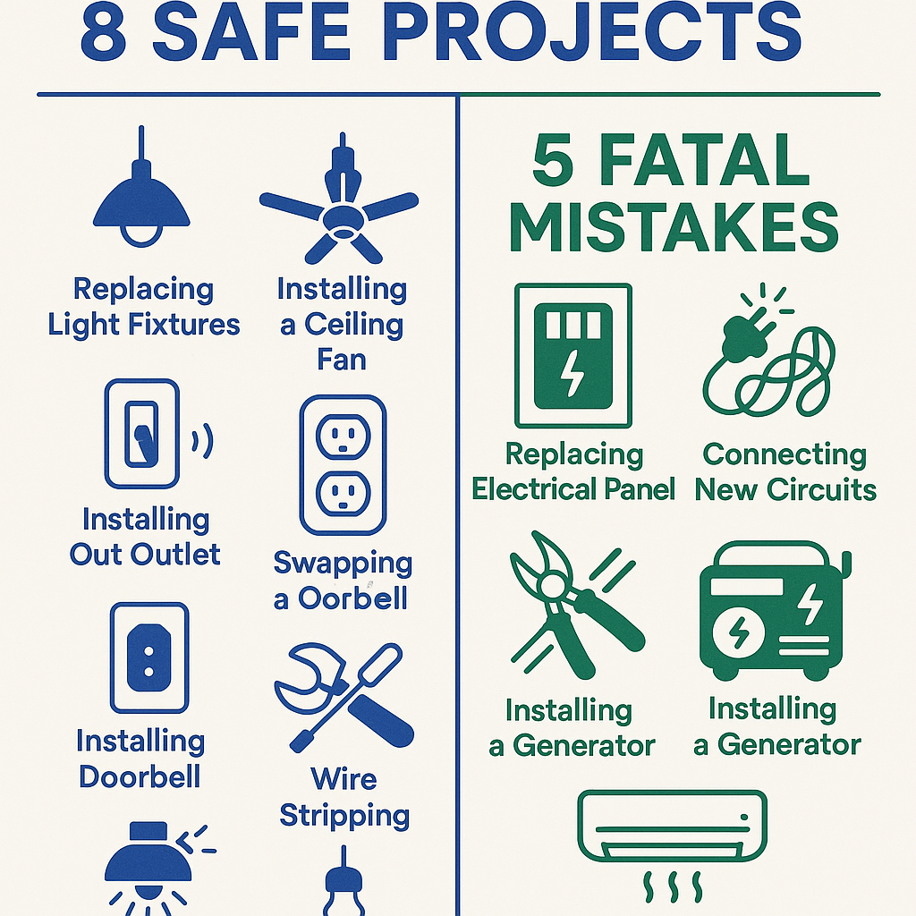Infographic: DIY Electrical Work: 8 Safe Projects vs 5 Fatal Mistakes