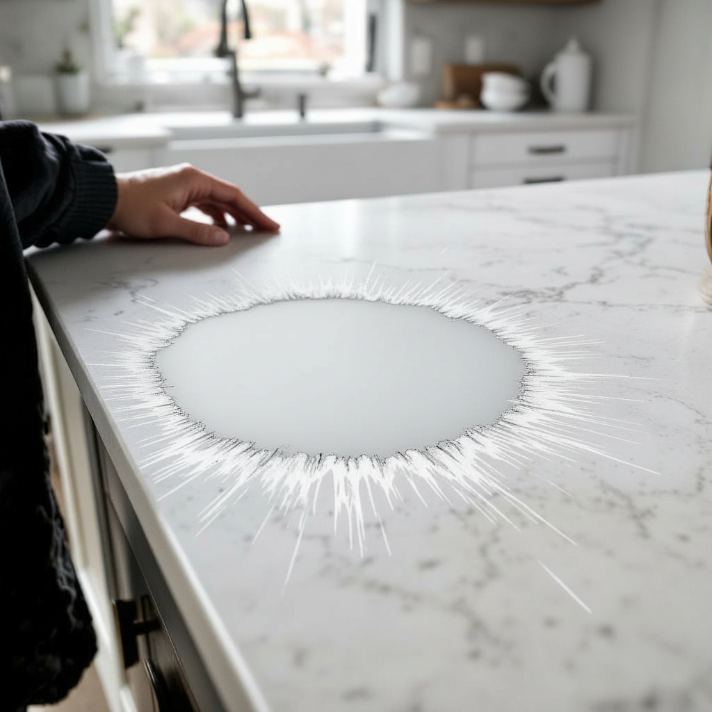 Illustration for What Does Heat Damage Look Like on Quartz Surfaces? in Hot Pans on Quartz? Our Pros Stop $3K Damage Daily