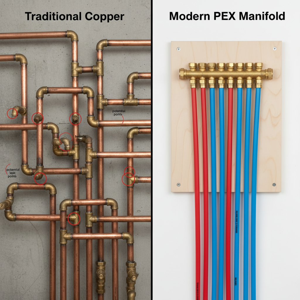 Illustration for PEX vs. Copper in Manifold Systems in Water Manifold Installation Guide 2024: Pro Tips & Costs