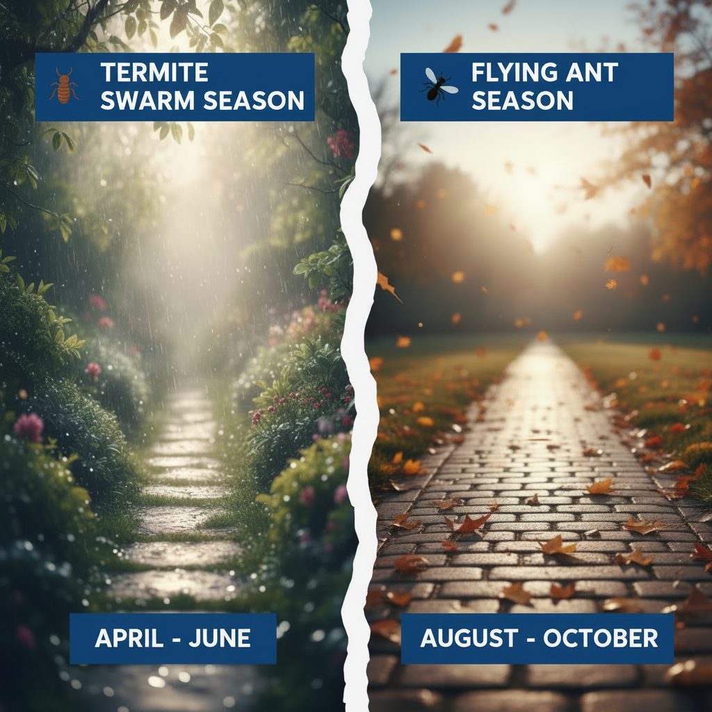 Illustration for What Time of Year Do These Pests Swarm? in Termite vs Flying Ant ID: Stop $18K+ Home Damage Fast