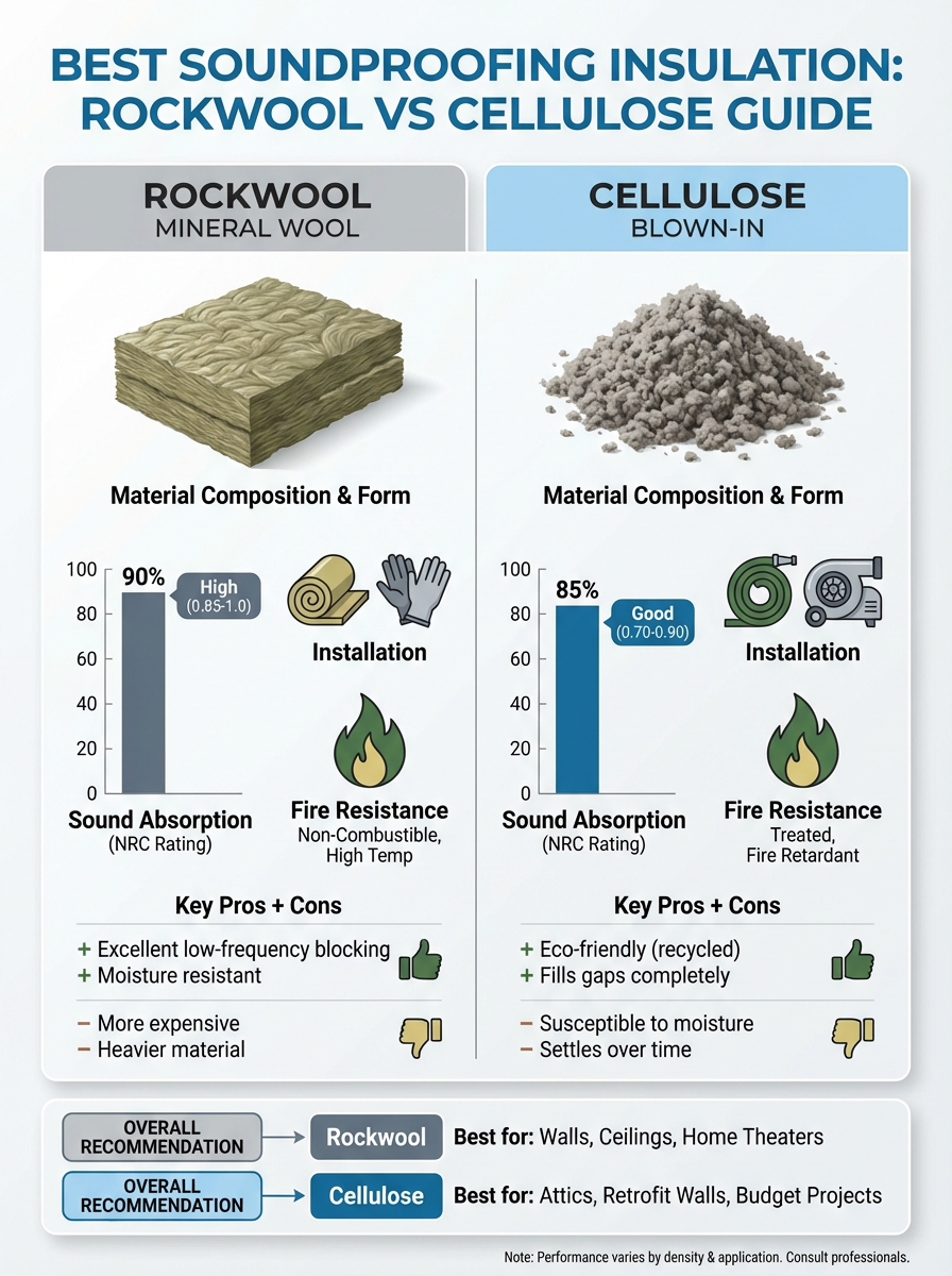 Infographic: Best Soundproofing Insulation: Rockwool vs Cellulose Guide