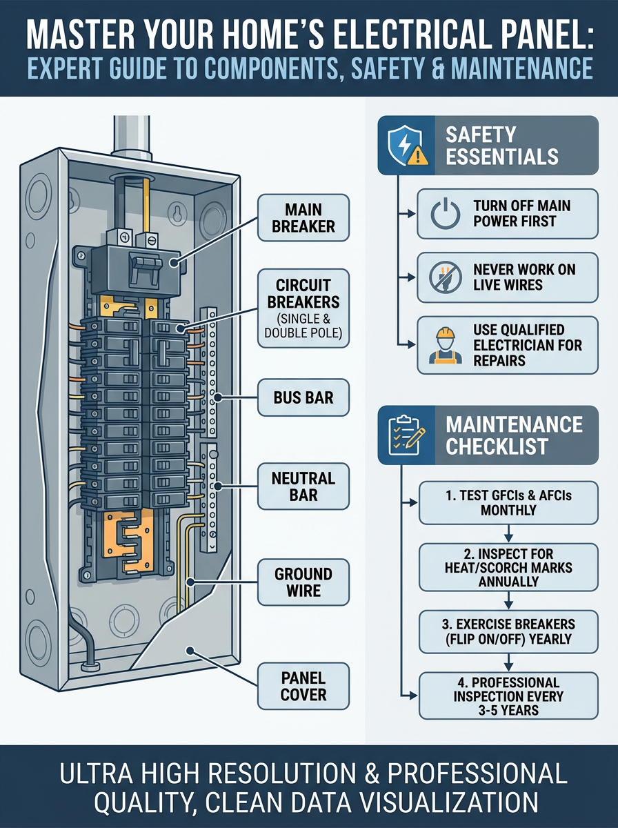 Infographic: Master Your Home's Electrical Panel: Expert Guide to Components, Safety & Maintenance