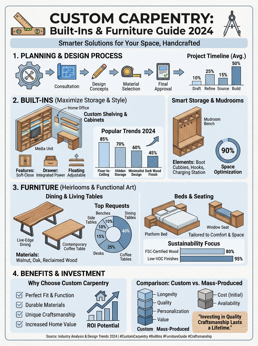 Infographic: Custom Carpentry: Built-Ins & Furniture Guide 2024