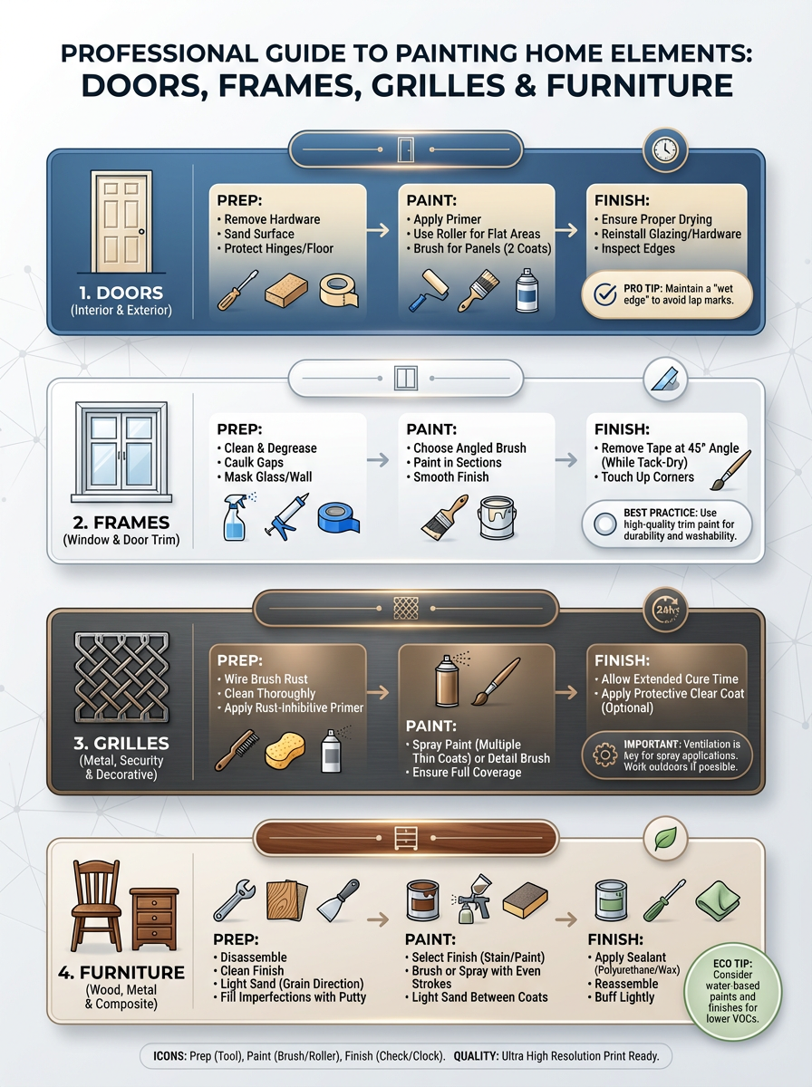 Infographic: Professional Guide to Painting Home Elements: Doors, Frames, Grilles & Furniture