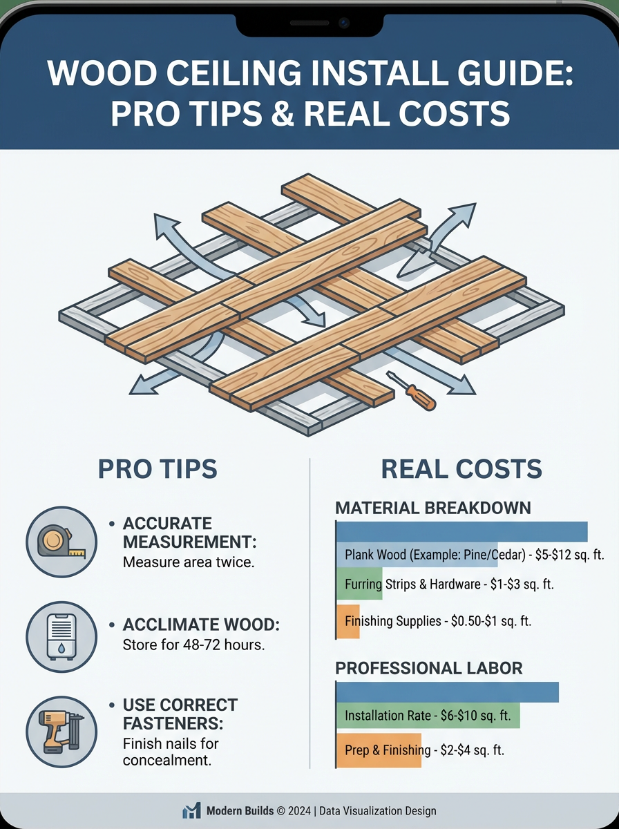 Infographic: Wood Ceiling Install Guide: Pro Tips & Real Costs