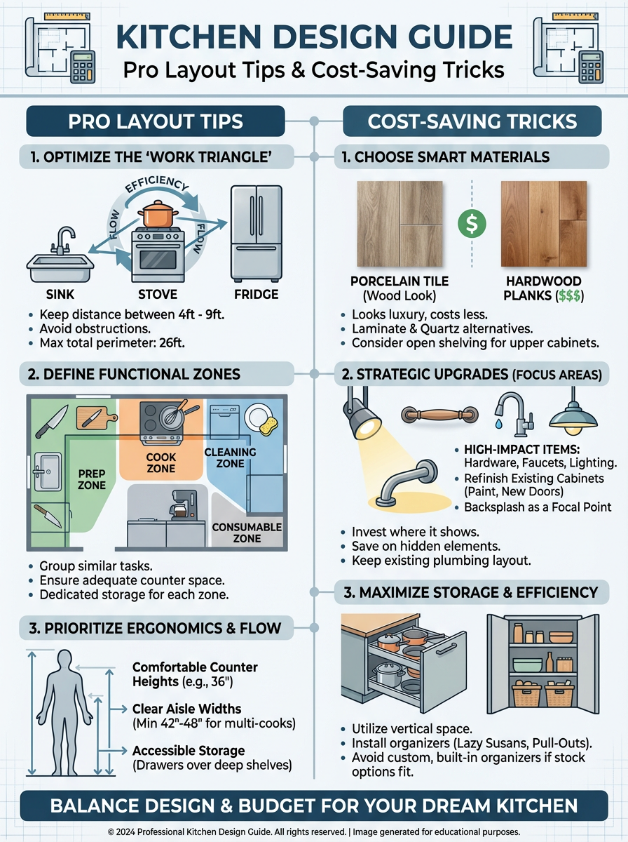 Infographic: Kitchen Design Guide: Pro Layout Tips & Cost-Saving Tricks