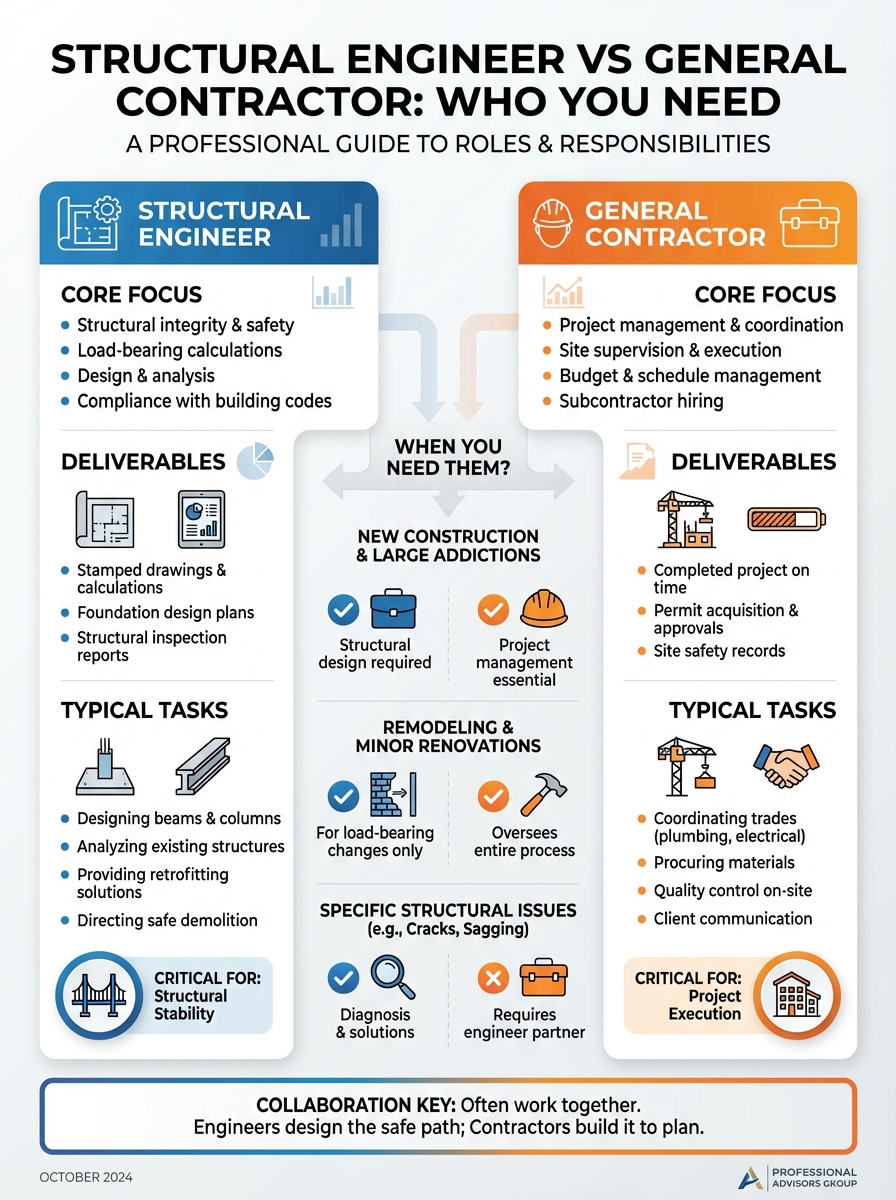 Infographic: Structural Engineer vs General Contractor: Who You Need