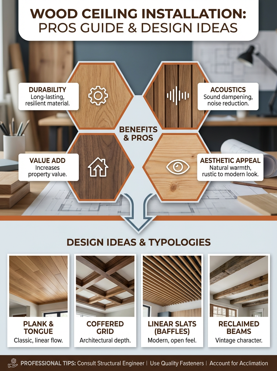 Infographic: Wood Ceiling Installation: Pros Guide & Design Ideas