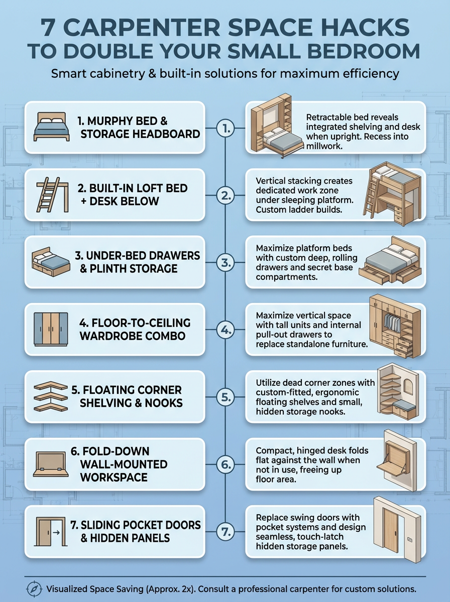 Infographic: 7 Carpenter Space Hacks to Double Your Small Bedroom