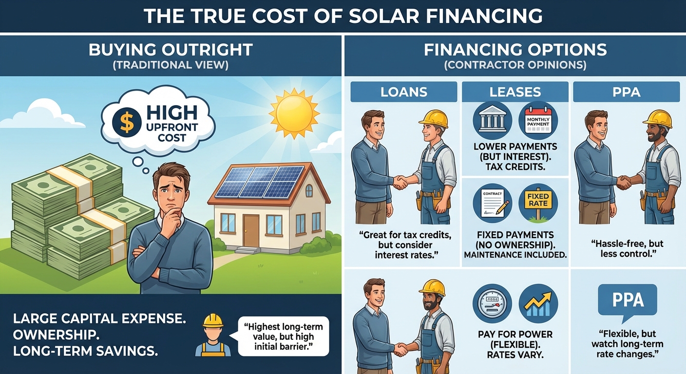 What's the True Cost of Solar Panel Financing? Contractor Opinions on Loans vs. Leases vs. PPA - Comparing options for What's the True Cost of Solar Panel Financing? Contractor Opinions on Loans vs. Leases vs. PPA