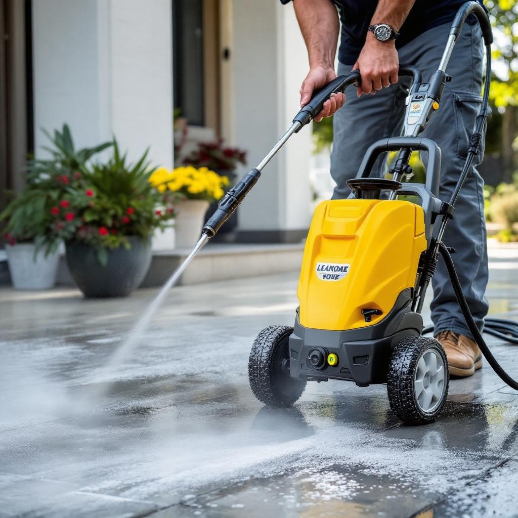 The Best Ways to Clean Concrete Driveways & Patios: Pro Advice - Professional equipment used for The Best Ways to Clean Concrete Driveways & Patios: Pro Advice