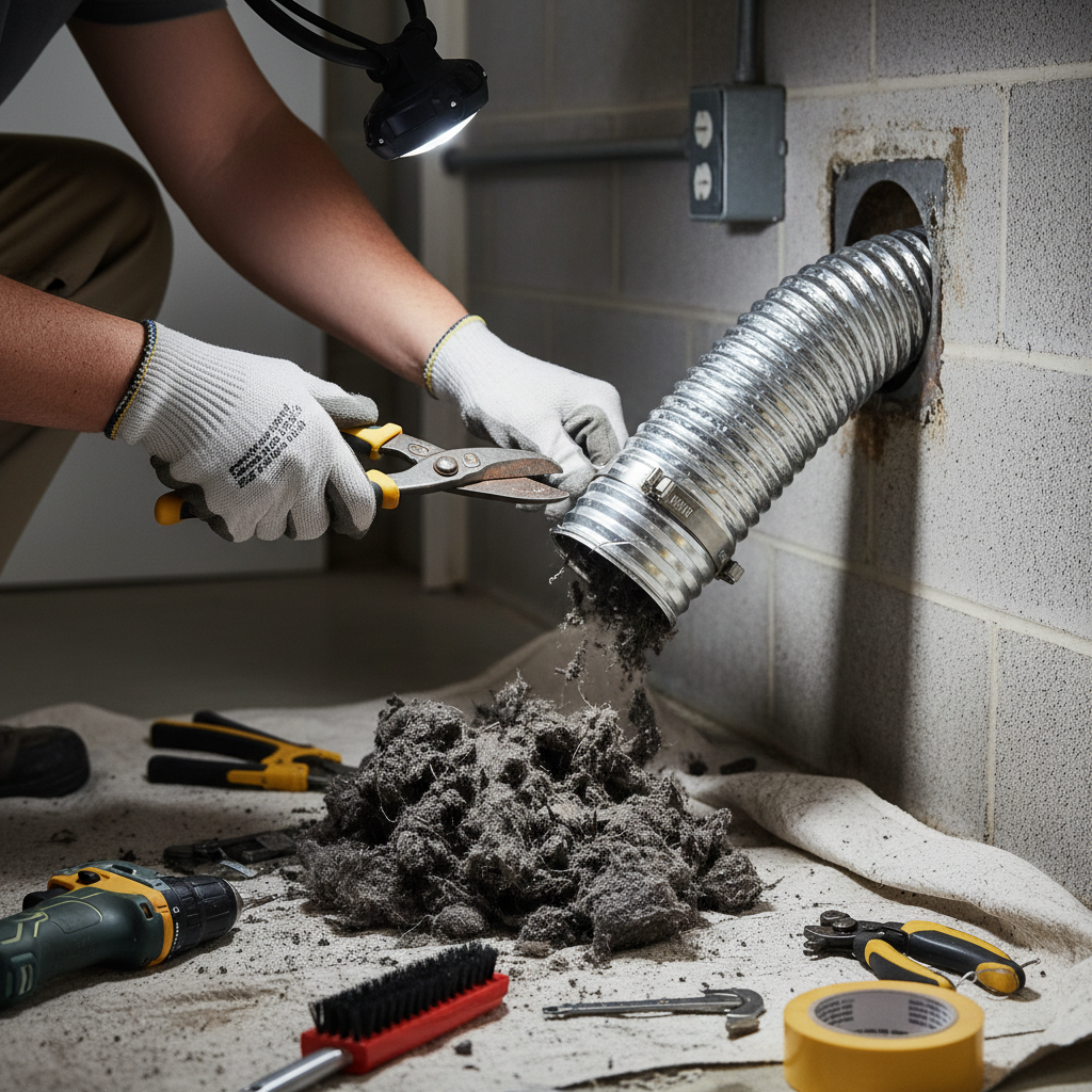 Dryer vent clogged or obstructed, leading to reduced performance, increased energy consumption, appliance wear, moisture issues, and significant fire hazards. Troubleshooting & Fixes (2024 Guide) professional repair detail