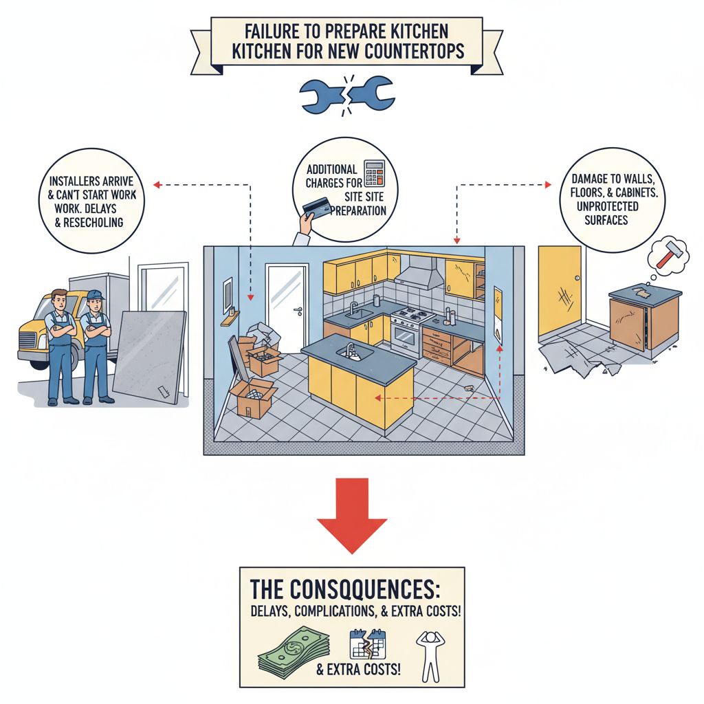 Failure to adequately prepare the kitchen space and existing infrastructure before the arrival and installation of new countertops, leading to delays, complications, and potential additional costs. Troubleshooting & Fixes (2024 Guide) visual diagram