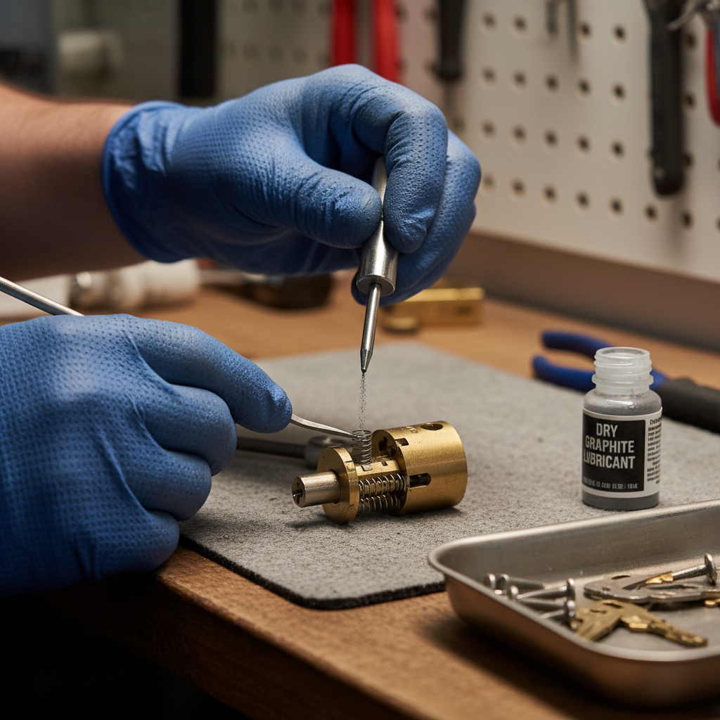 How to effectively lubricate a door lock mechanism to prevent sticking, freezing, and malfunctioning, and what types of lubricants to avoid. Troubleshooting & Fixes professional repair detail