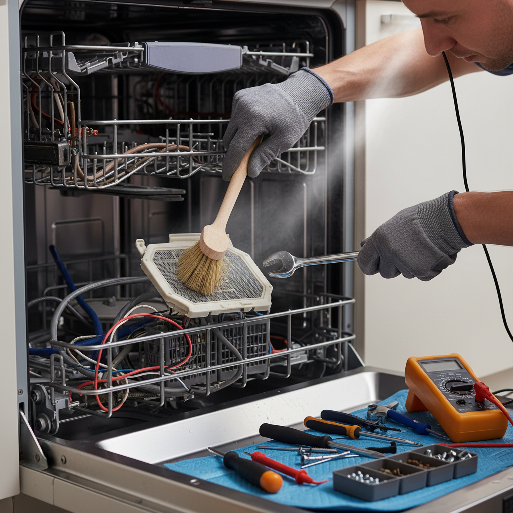 Poor dishwasher performance characterized by inability to clean dishes effectively, unpleasant odors, and potential mechanical issues, largely stemming from inadequate cleaning and maintenance practices. Troubleshooting & Fixes professional repair detail