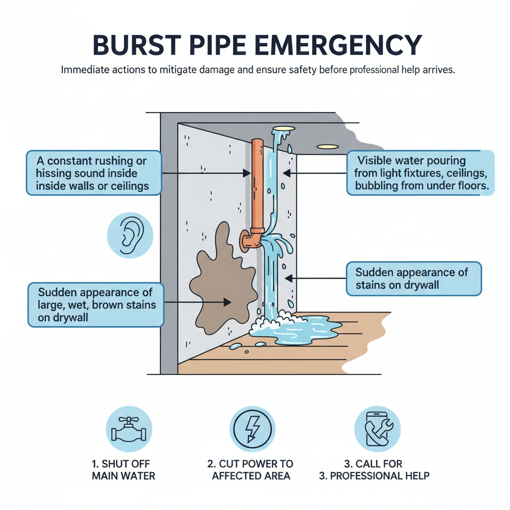 Burst Pipe Emergency: Immediate actions to mitigate damage and ensure safety before professional help arrives. Troubleshooting & Fixes (2024 Guide) visual diagram