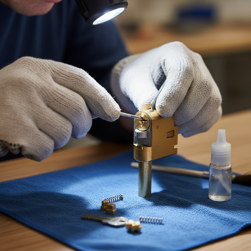 Key is stiff to turn or hard to turn in a door lock, potentially indicating internal mechanism issues, lubrication needs, or foreign object interference. Troubleshooting & Fixes professional repair detail