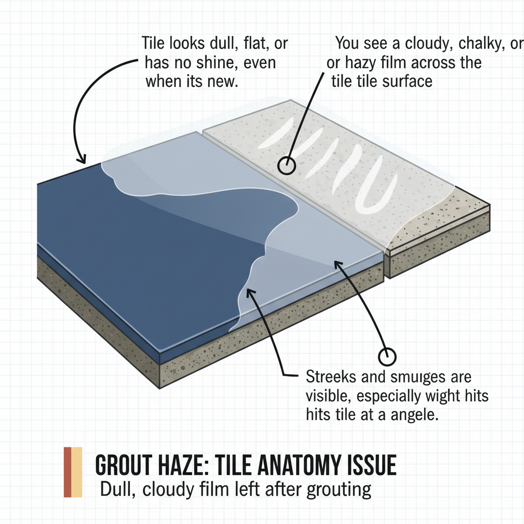 Grout haze is a dull, cloudy film or residue left on the surface of new tile after the grouting process has been completed and the grout has dried. It can obscure the true color and shine of the tile. Troubleshooting & Fixes (2024 Guide) visual diagram