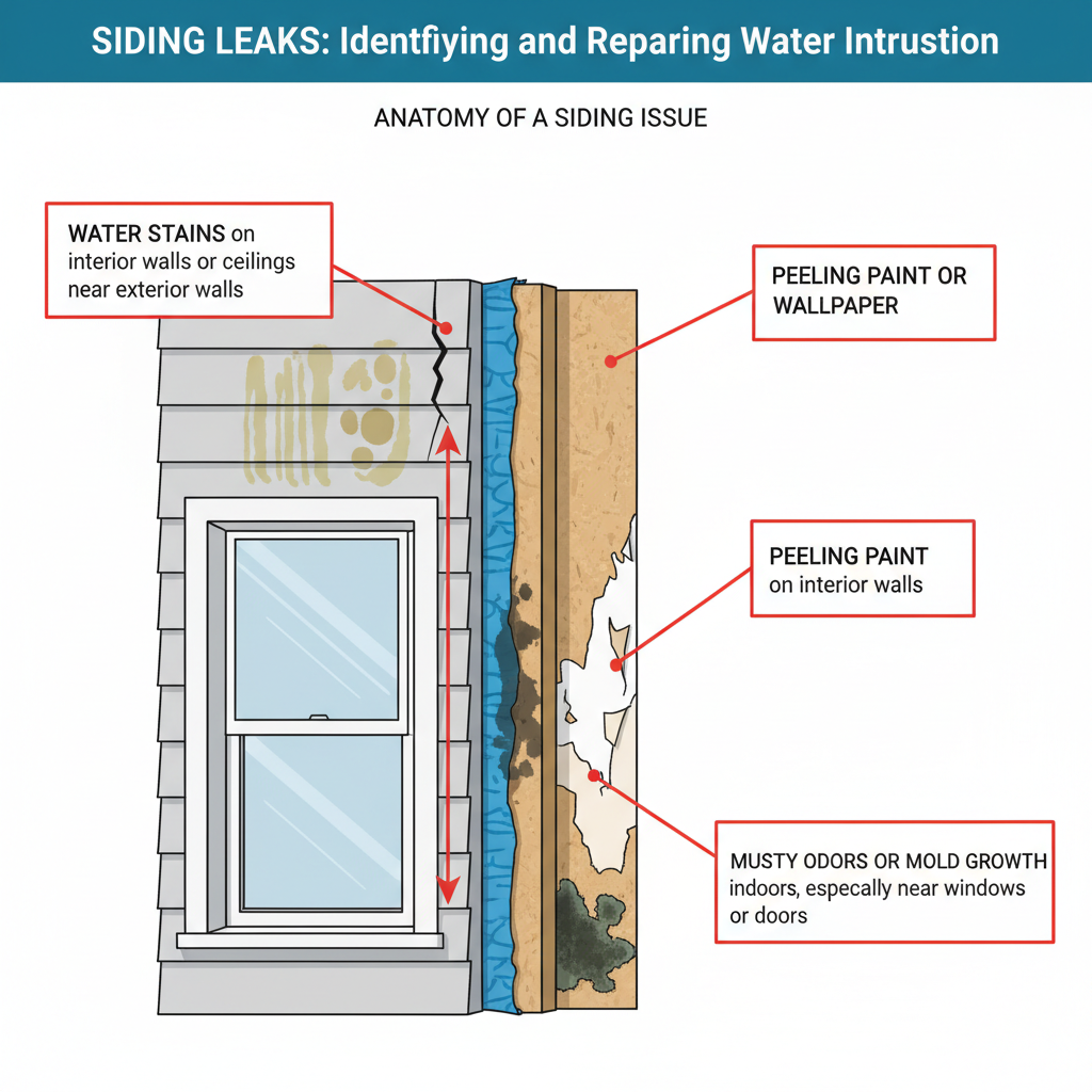 Siding Leaks: Identifying and repairing water intrusion through exterior siding materials. Troubleshooting & Fixes (2024 Guide) visual diagram