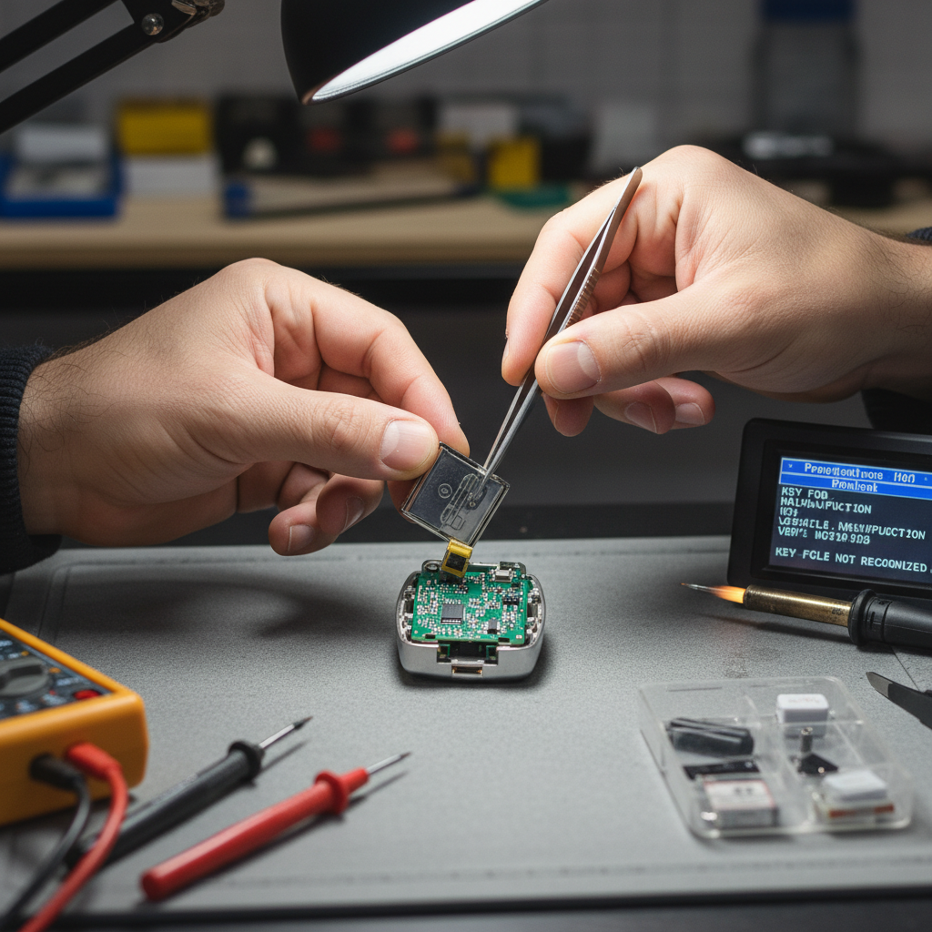 Key fob or car remote not working, including failure to lock/unlock doors, remote start malfunction, or vehicle not recognizing the key fob, often stemming from electronic or programming issues. Troubleshooting & Fixes professional repair detail