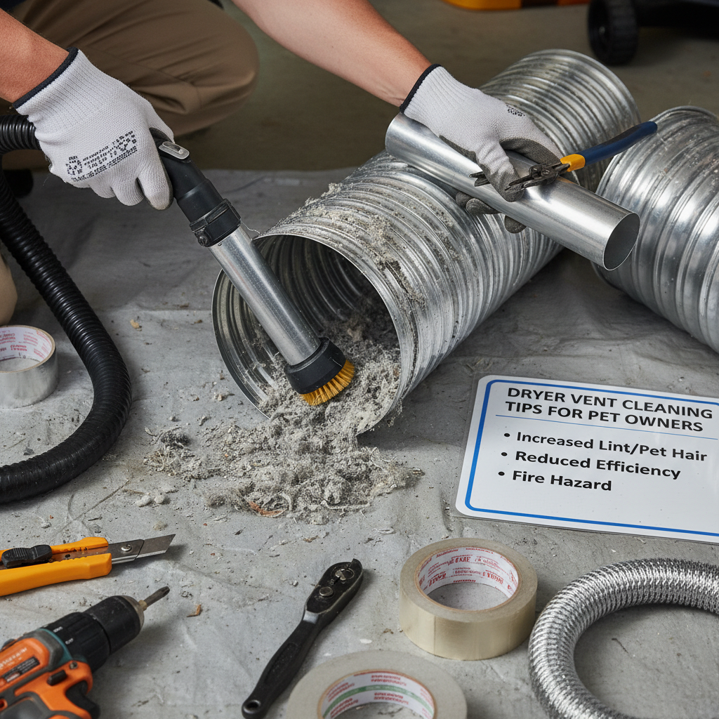 Dryer Vent Cleaning Tips for Pet Owners, focusing on increased lint and pet hair accumulation in dryer vents, leading to reduced efficiency and fire hazards. Troubleshooting & Fixes professional repair detail