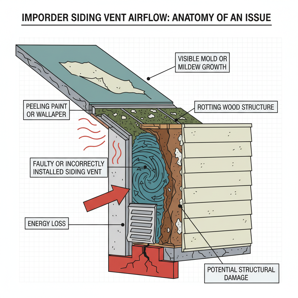 Improper airflow due to faulty or incorrectly installed siding vents, leading to moisture issues, energy loss, and potential structural damage. Troubleshooting & Fixes (2024 Guide) visual diagram