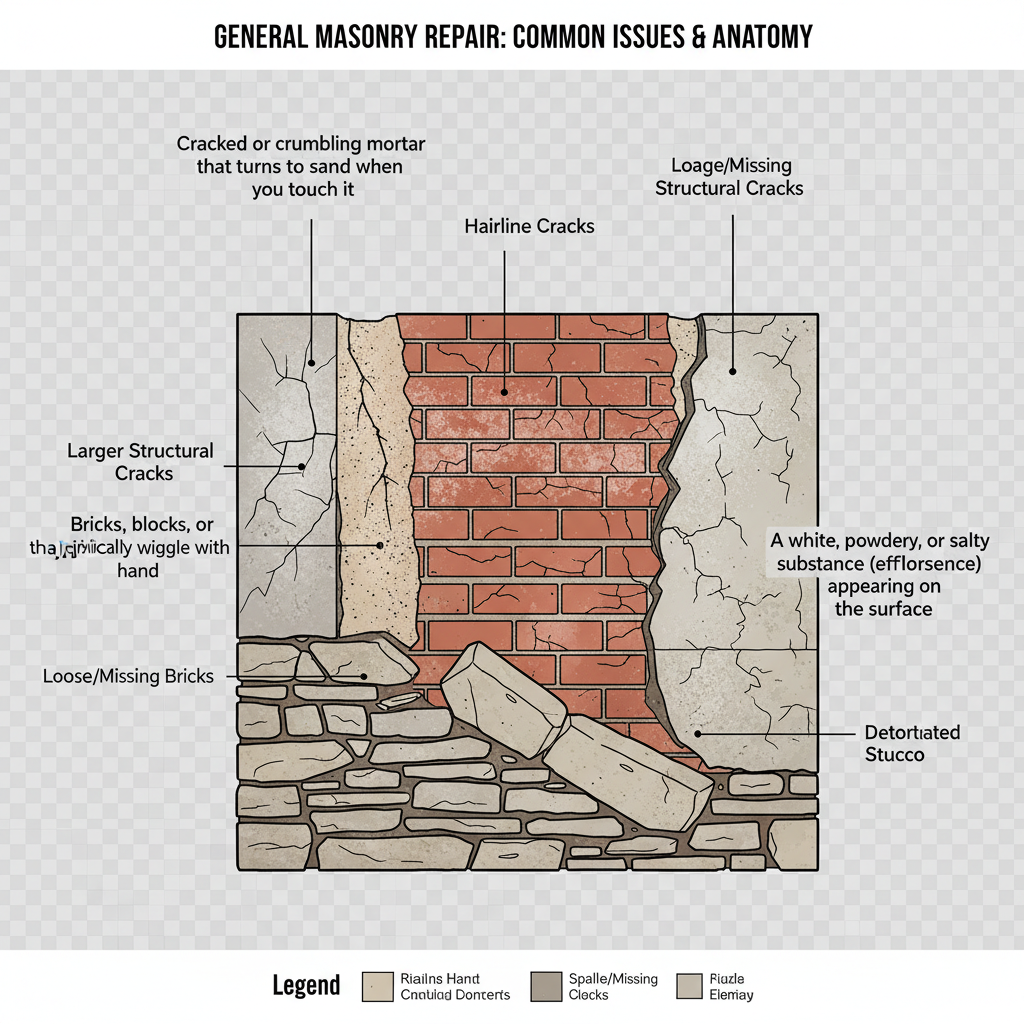 General Masonry Repair: Troubleshooting Cracks, Crumbling Mortar, and Loose Bricks (A 25-Year Vet's Guide) visual diagram