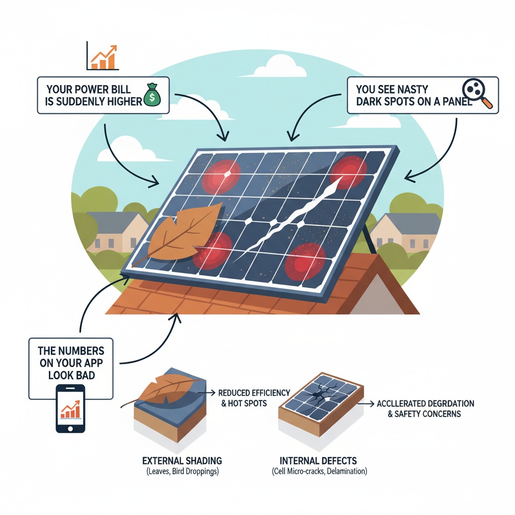 Solar Panel Hot Spots & Power Loss (Troubleshooting & Fixes) visual diagram