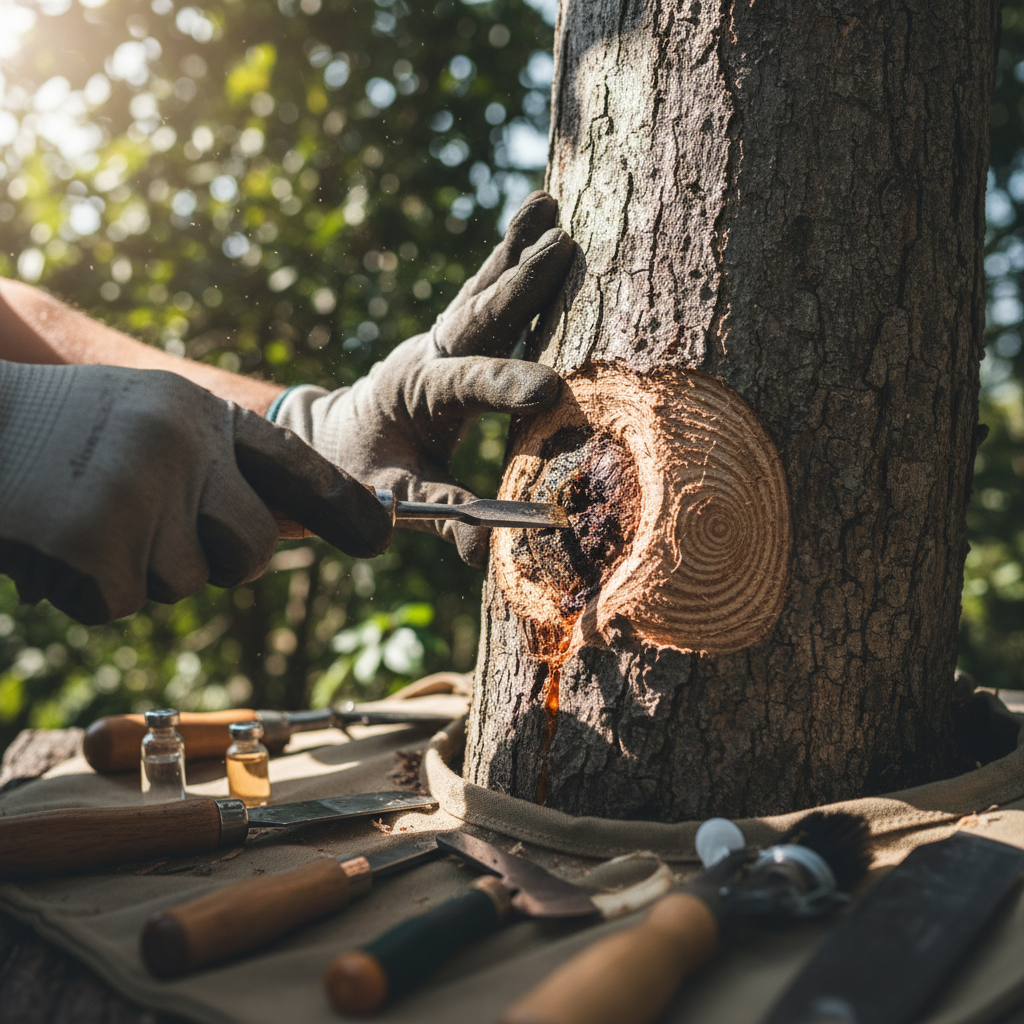 Unexplained tree decline, leading to visible signs of distress or death in trees without an obvious cause. Troubleshooting & Fixes professional repair detail
