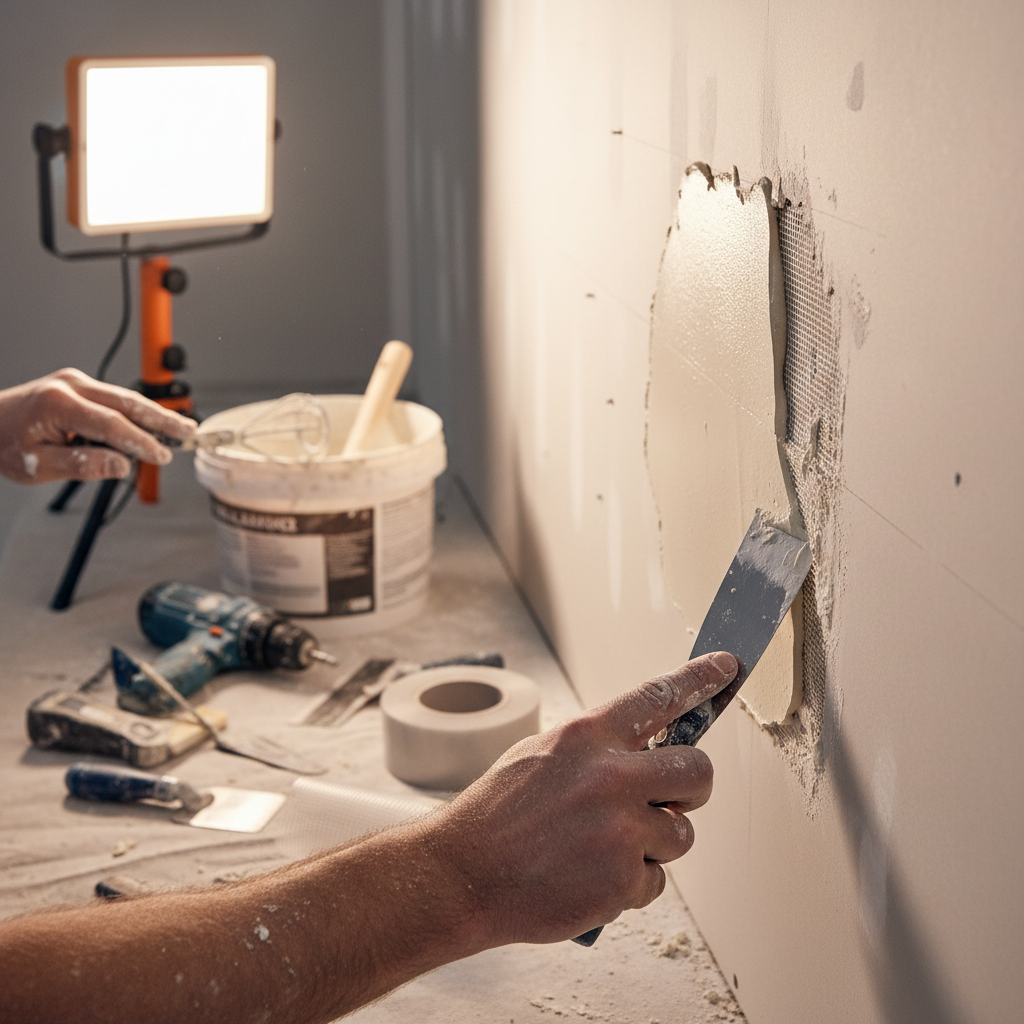 Repairing holes and gaps in drywall, ranging from small nail pops and dents to large holes requiring patching or panel replacement. Troubleshooting & Fixes professional repair detail