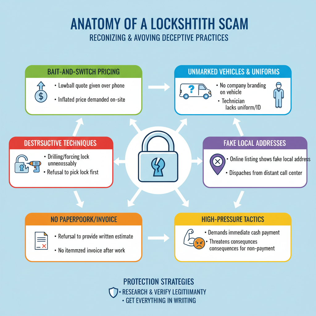 Recognizing and avoiding locksmith scams Troubleshooting & Fixes visual diagram