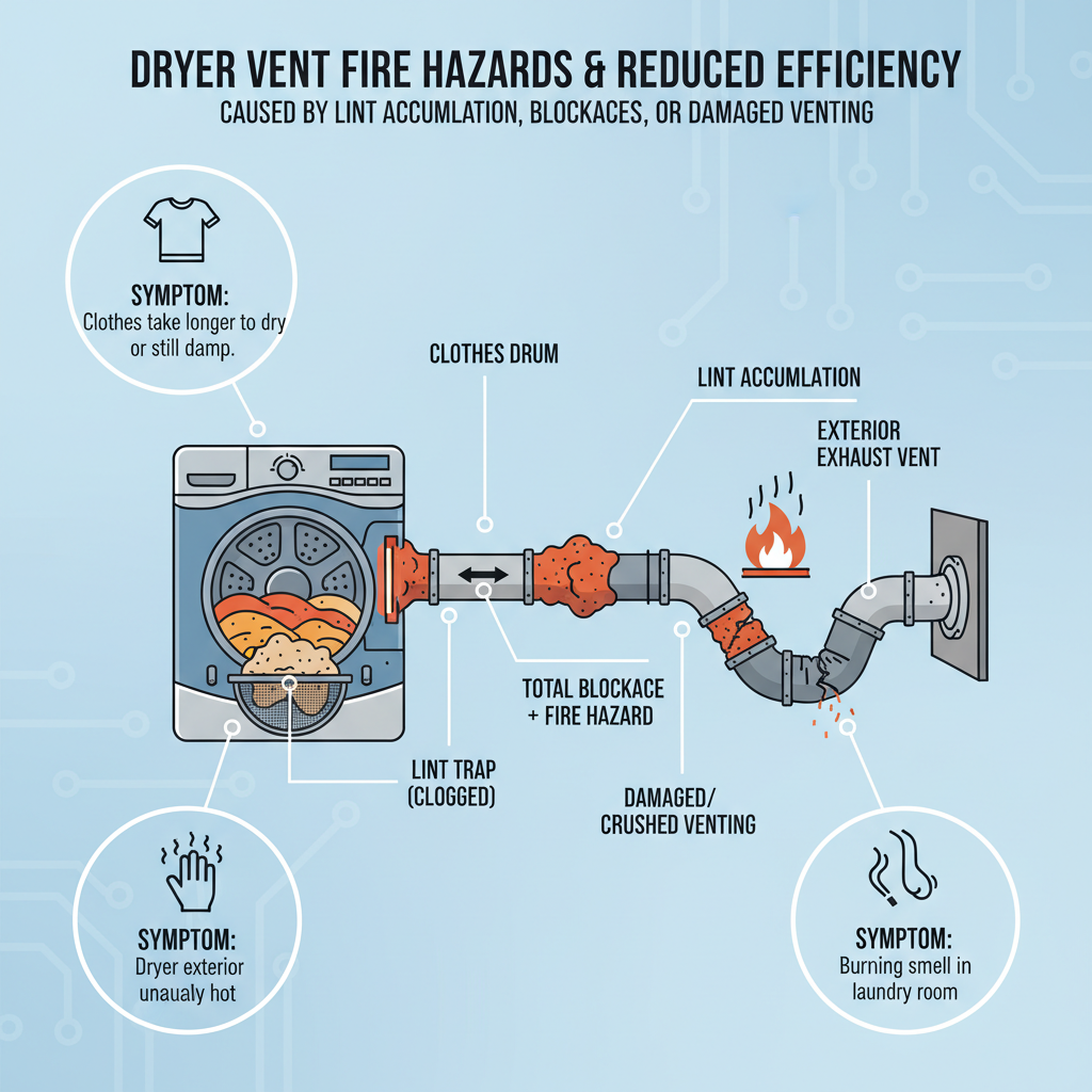 Dryer Vent is Blocked or Slow (Troubleshooting & Fixes) visual diagram