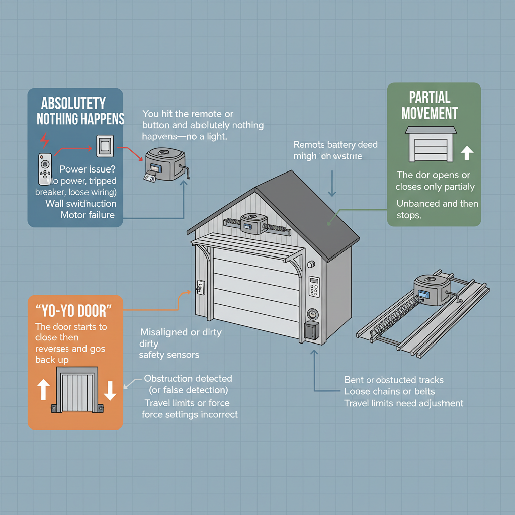 Garage Door Not Opening or Closing Right? Here's What to Do (Troubleshooting & Fixes) visual diagram