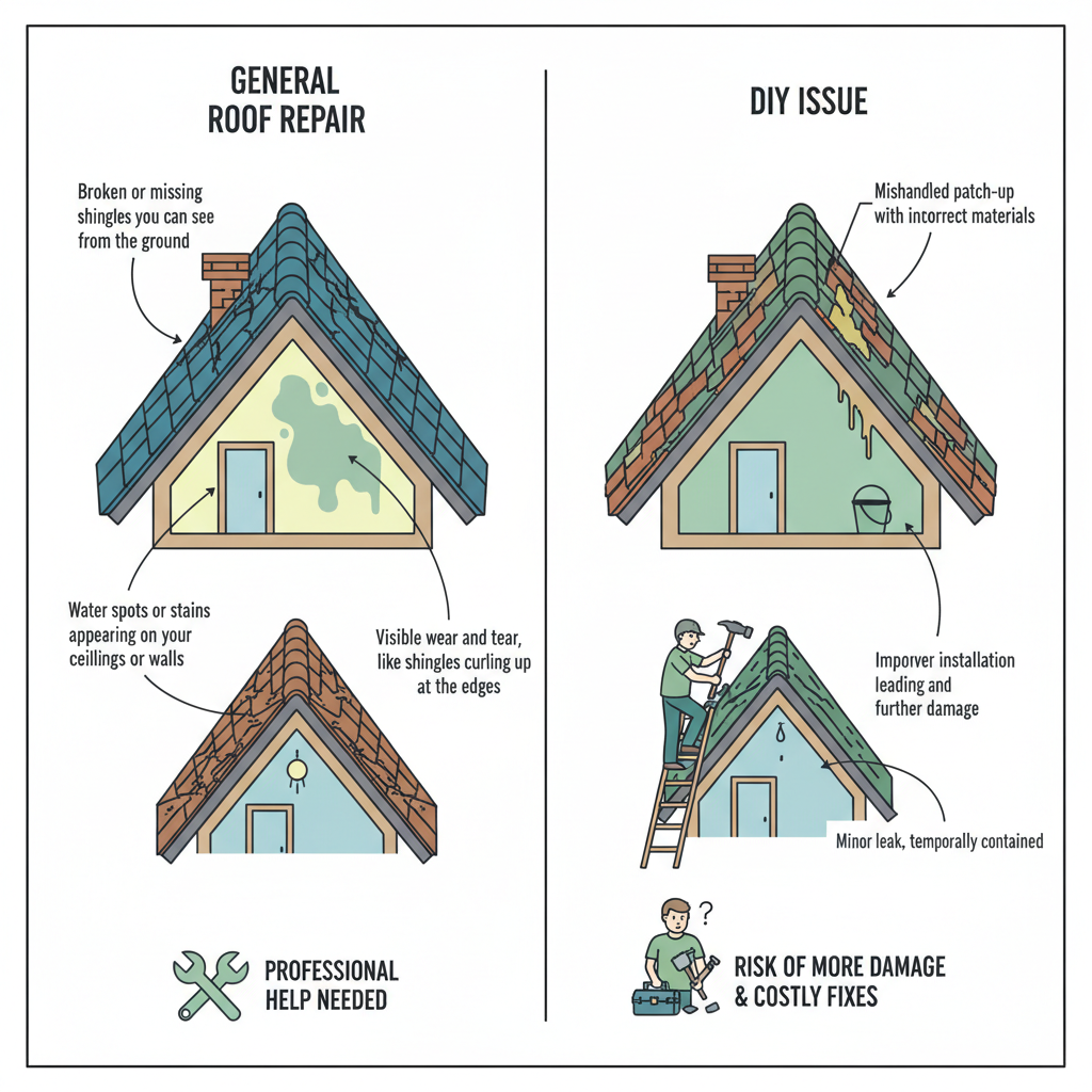 General Roof Repair vs. DIY Troubleshooting & Fixes (2024 Guide) visual diagram
