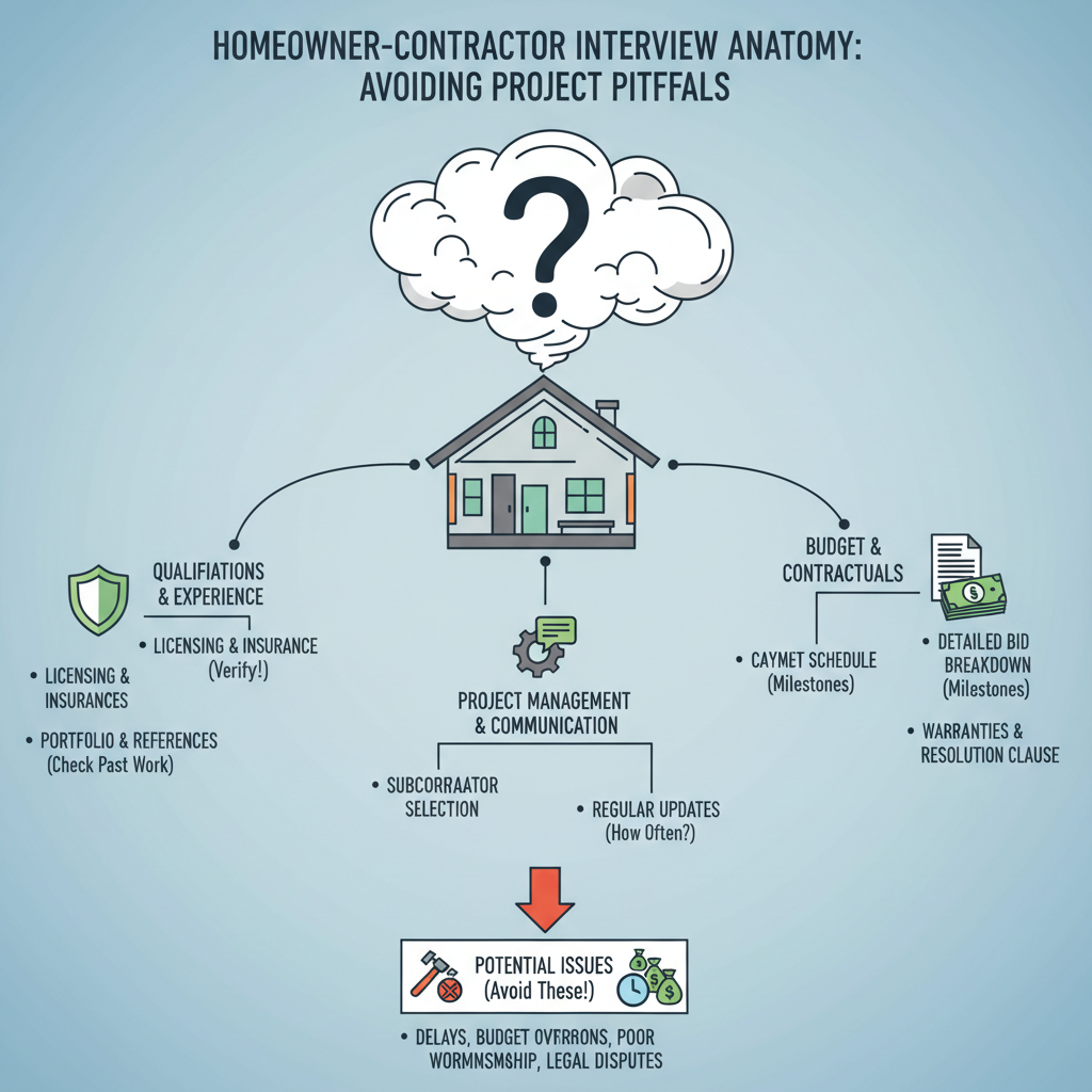 Homeowners need to ask the right questions during a general contractor interview to ensure a successful project and avoid potential issues. Troubleshooting & Fixes visual diagram