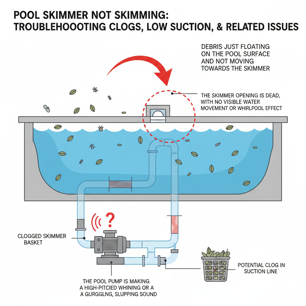 Pool Skimmer Not Skimming: Troubleshooting Clogs, Low Suction, and Related Issues Troubleshooting & Fixes (2024 Guide) visual diagram