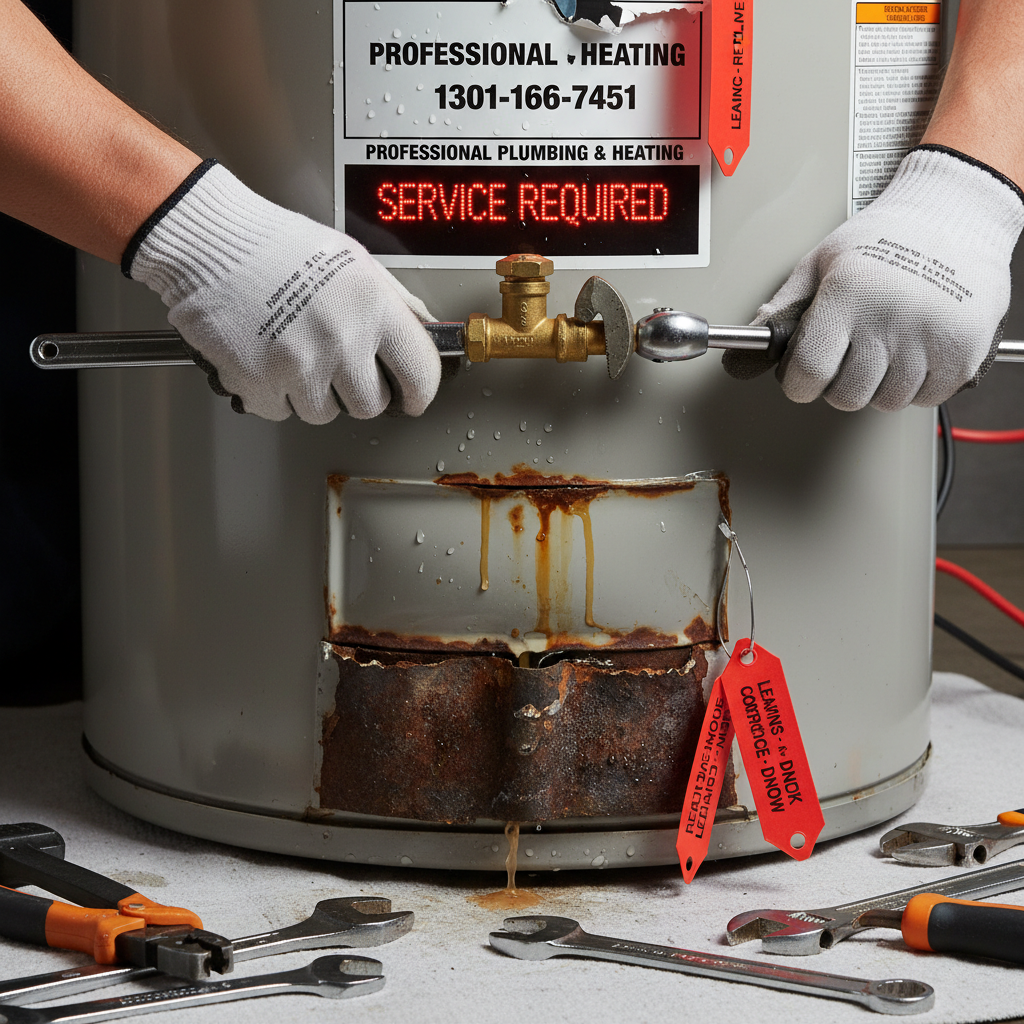 Failing water heater, including signs of impending failure and when professional intervention is required for repair or replacement. Troubleshooting & Fixes professional repair detail