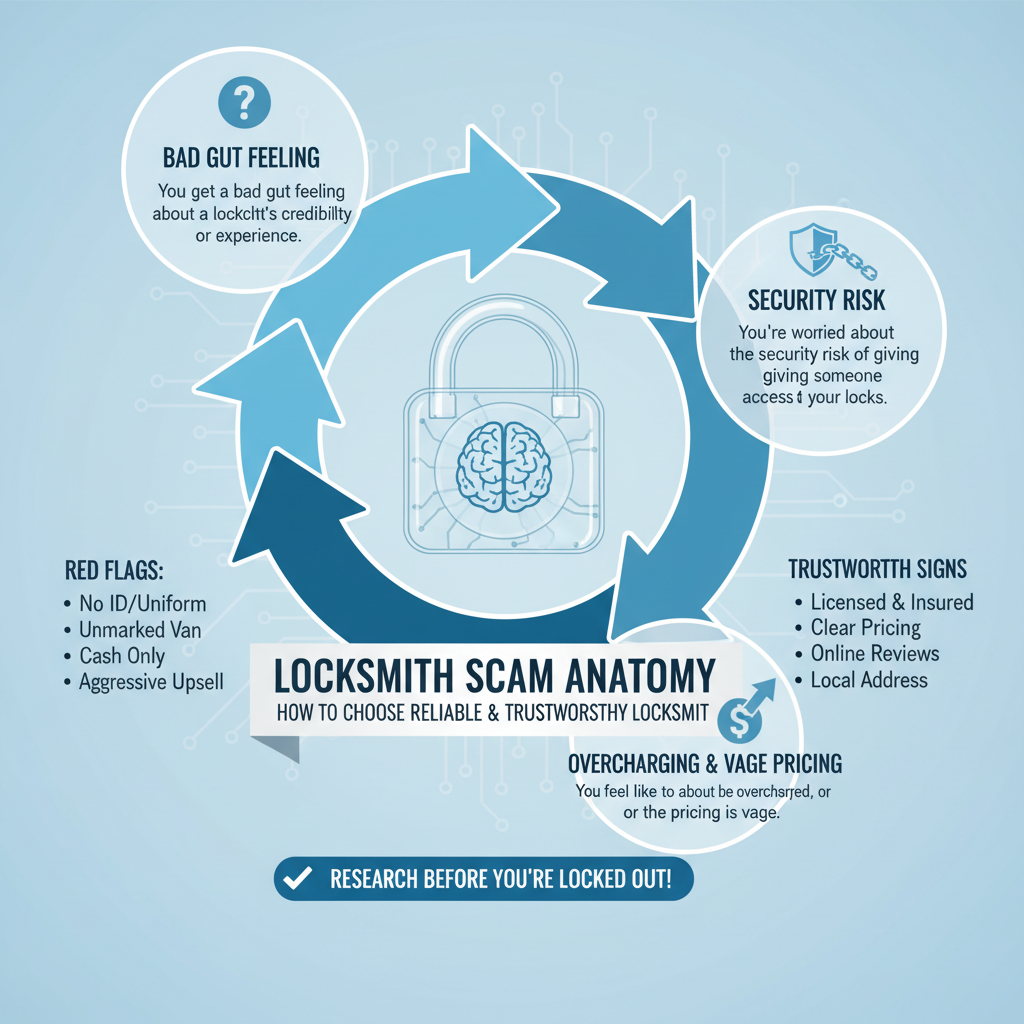 How to choose a reliable and trustworthy locksmith to avoid scams, poor quality work, security risks, and overpricing. Troubleshooting & Fixes (2024 Guide) visual diagram