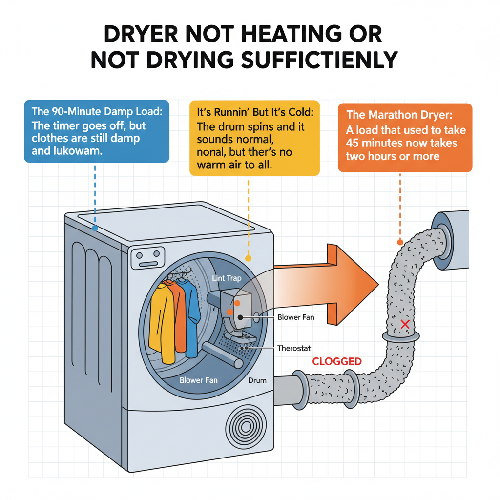 Dryer Not Heating (Or Not Enough)? Here's Your Troubleshooting Guide visual diagram