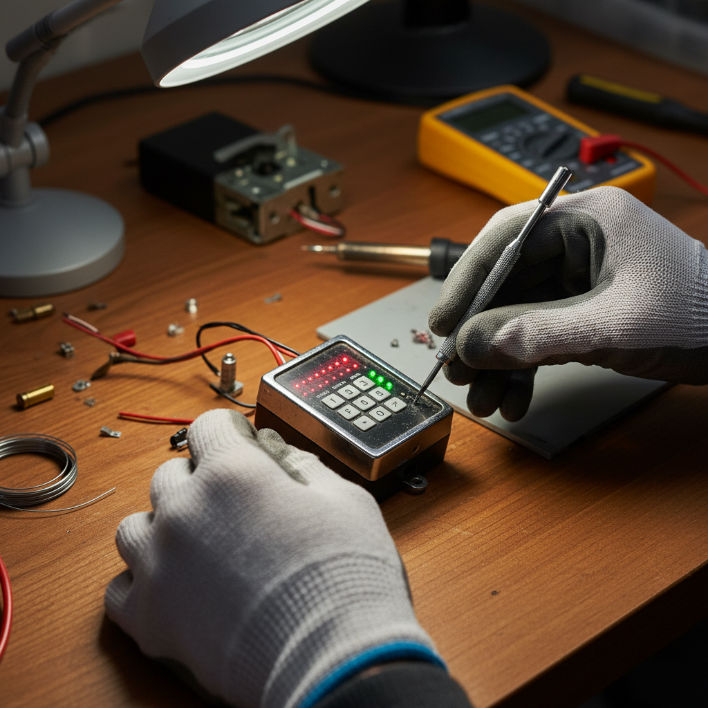 Keyless entry pad / Electronic lock keypad unresponsive or malfunctioning (no power, incorrect code not recognized, flashing lights) Troubleshooting & Fixes professional repair detail