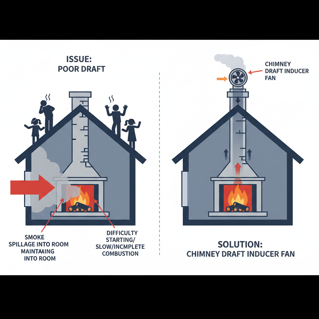Poor Chimney Draft & Smoking Fireplace? Troubleshooting Draft Inducer Fans (And Other Fixes) visual diagram