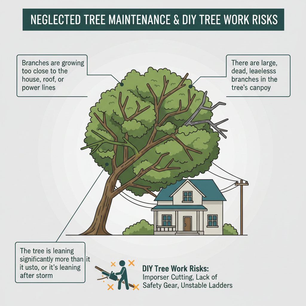 Neglected Tree Maintenance and DIY Tree Work Risks (Troubleshooting & Fixes) visual diagram