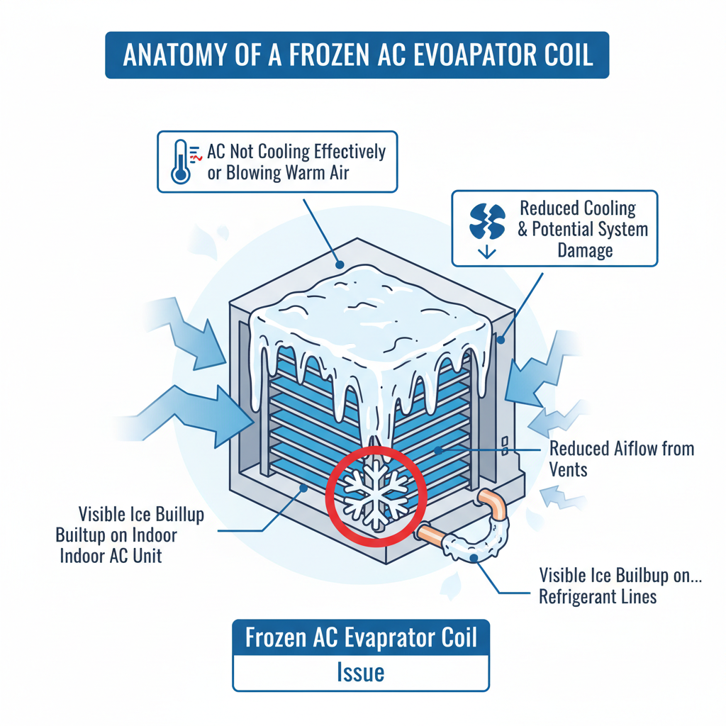 Frozen AC Evaporator Coil (Troubleshooting & Fixes) visual diagram