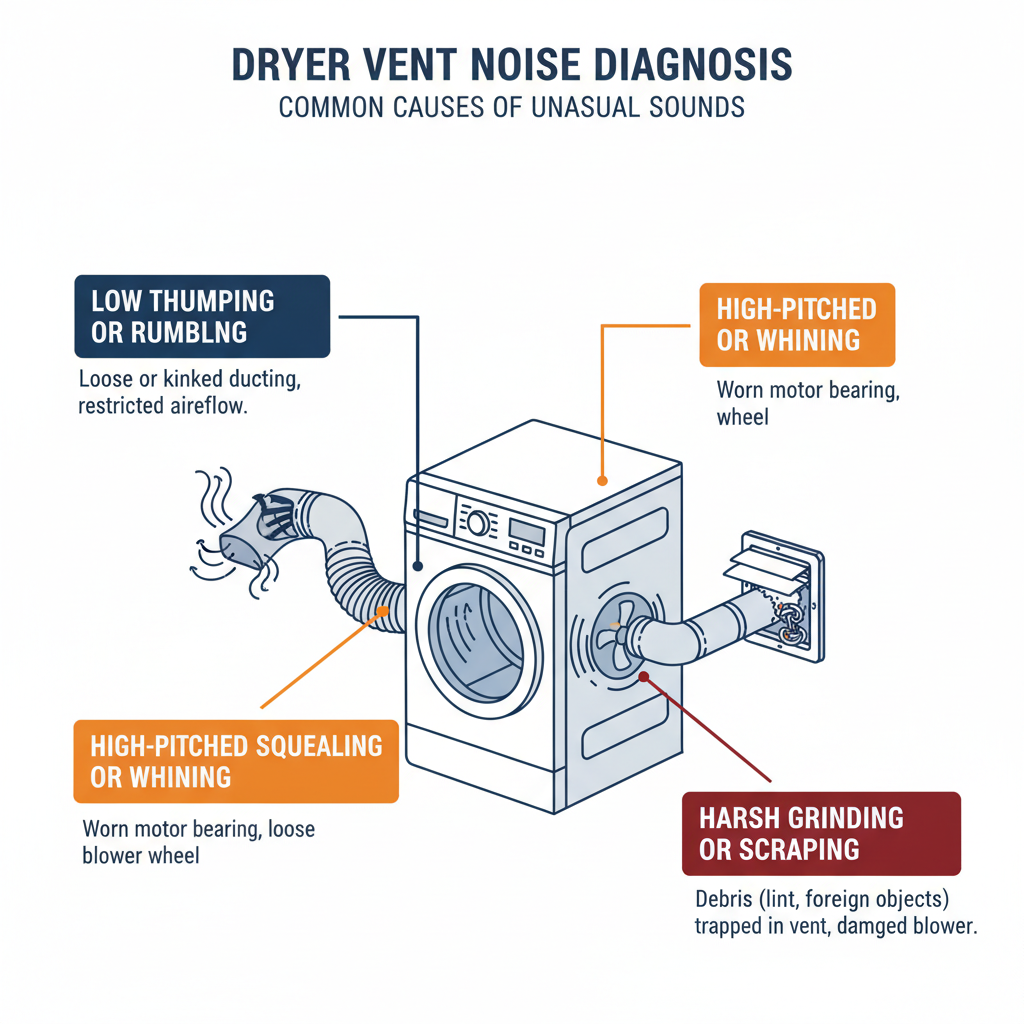 Dryer Vent Making Unusual Noises (Thumping, Rumbling, Squealing, Grinding) Troubleshooting & Fixes (2024 Guide) visual diagram
